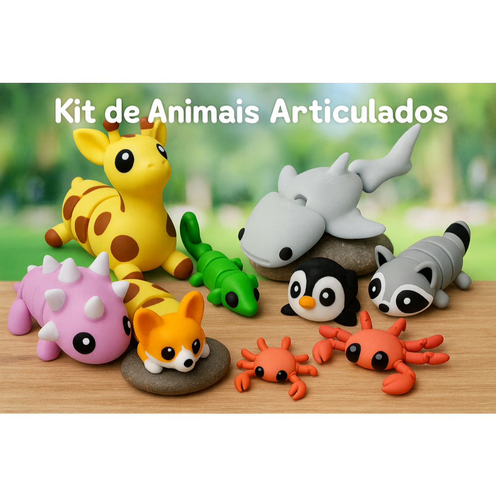 Kit Sortido - Mini Animais Flexíveis Articulados - Kit 12/16/24/32 unidades Bixinhos Chaveiro Fidget