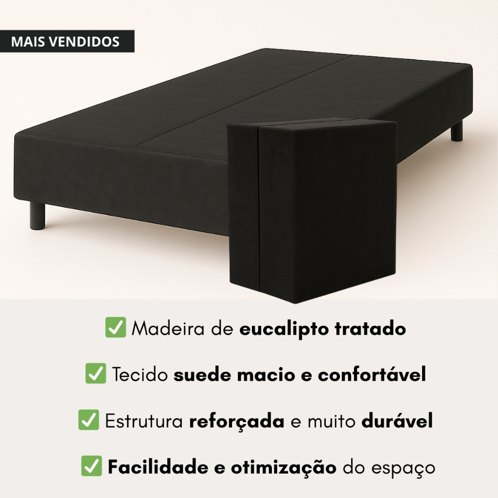 Detalhes do Cama Dobrável Solteiro Box Portátil Suede Reforçada Pratica Compacta Desmontavel 88x188