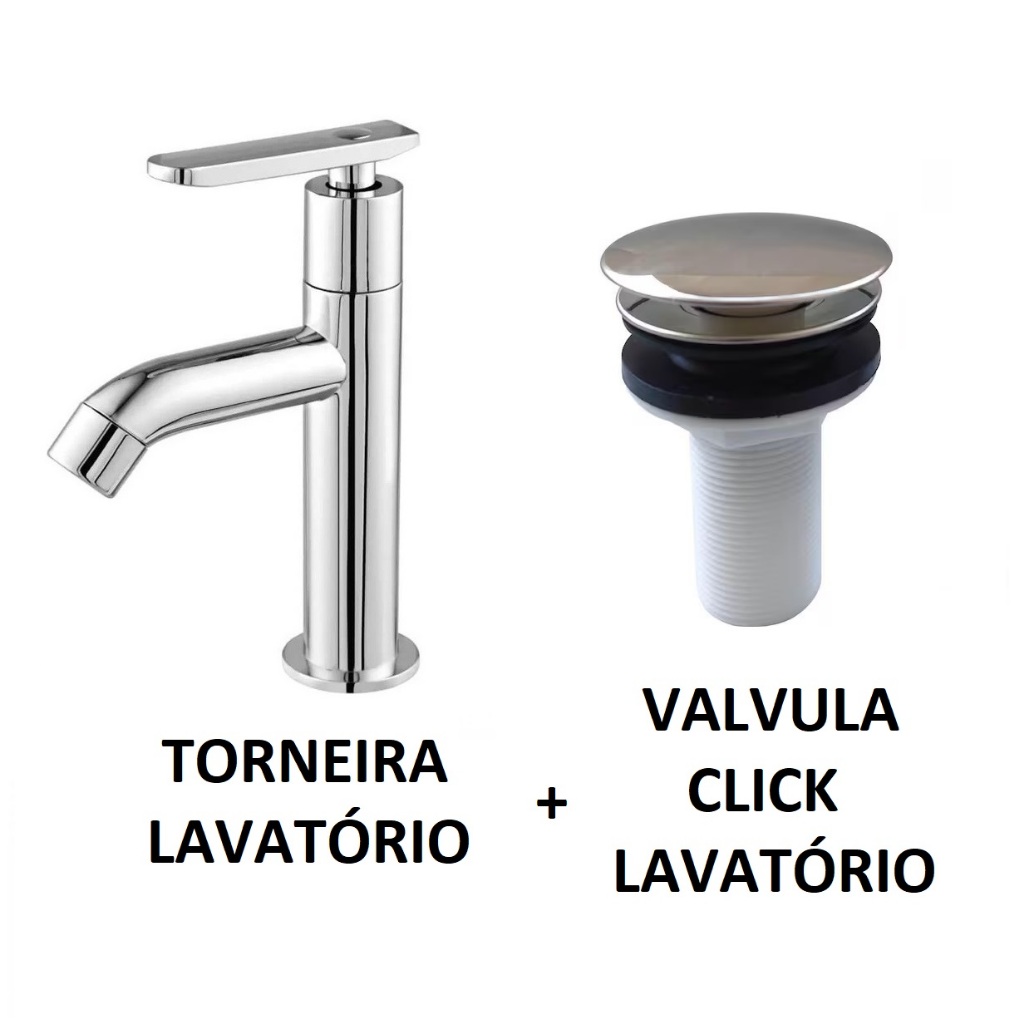Torneira Para Lavatorio Lavabo Cuba Banheiro Abs Luxo 1/4 Volta + Válvula Lavatório Click Cromada