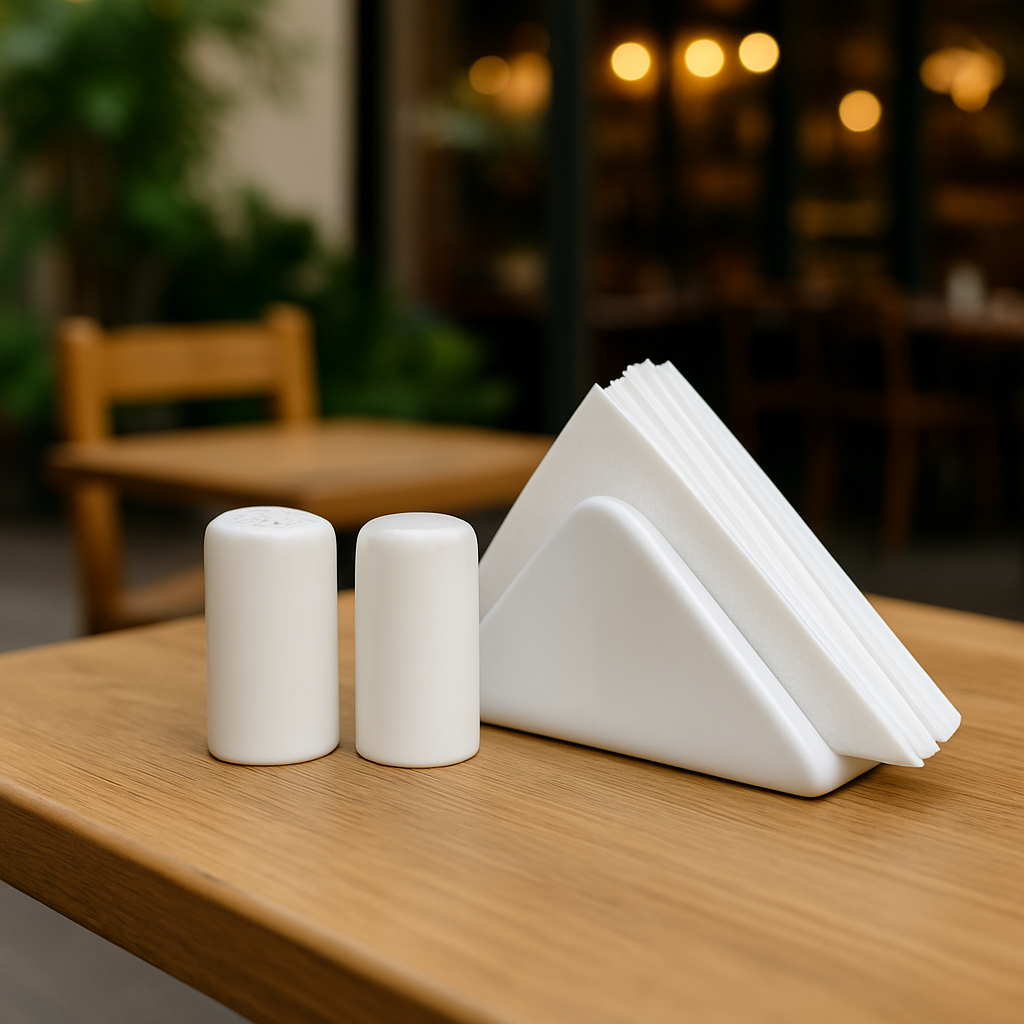 Jogo de Mesa 3 Peças Porcelana - Saleiro - Paliteiro - Porta Guardanapos