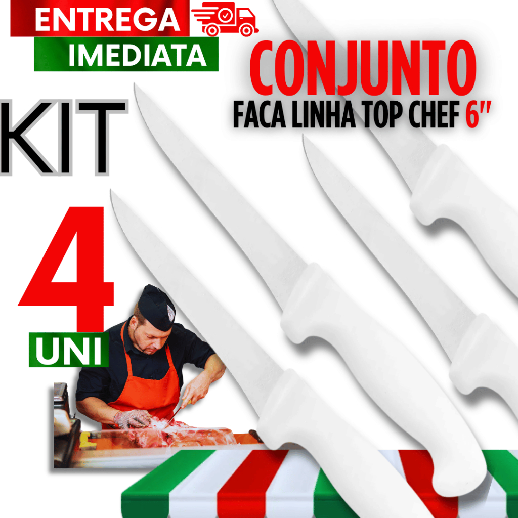 Kit 04 Facas top chef 6"polegadas Utilidades alta Durabilidade e Resistencia a cozinha linha premium