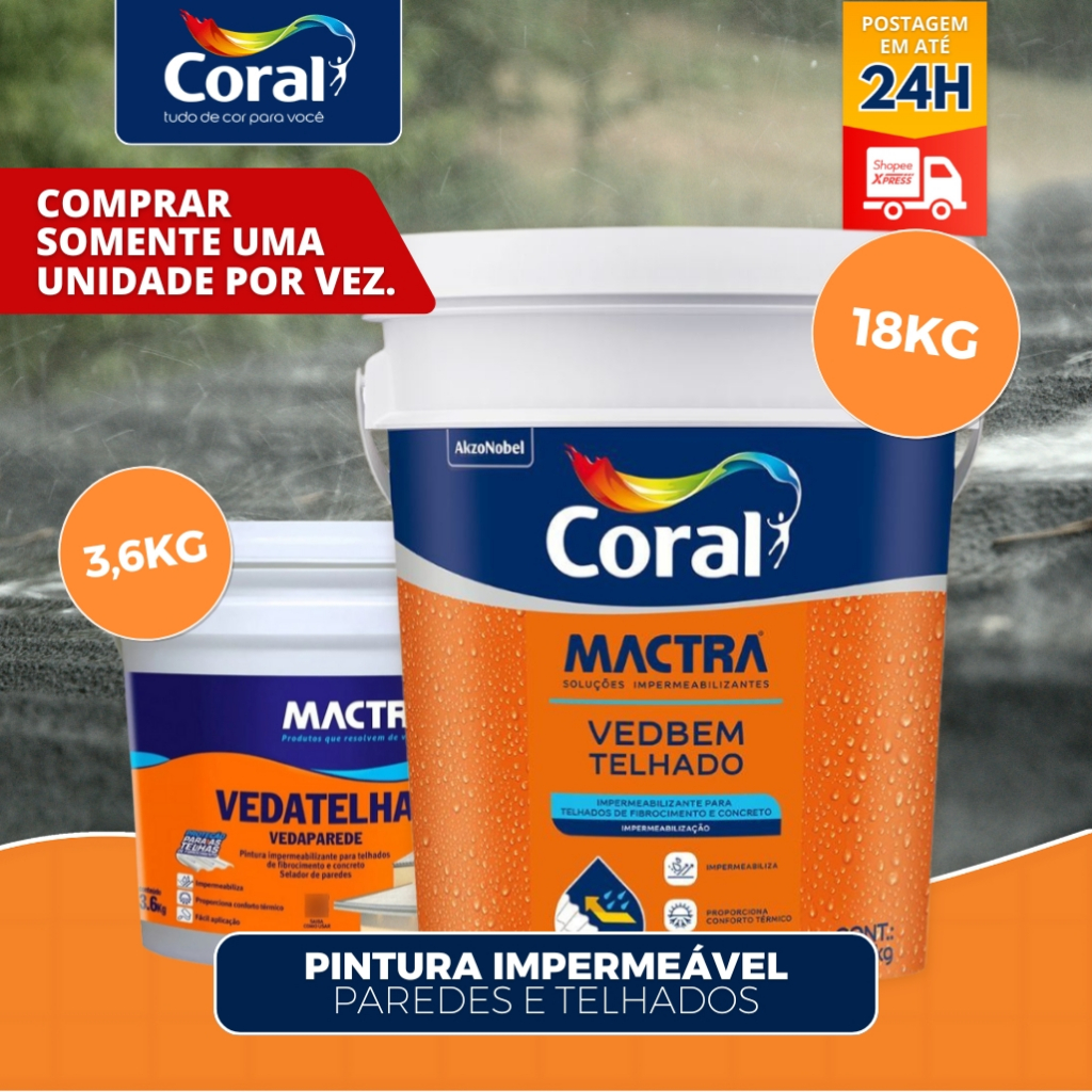 Tinta Impermeabilizante Emborrachada Flexível Mactra 18kg Branco Veda Telha e Parede Coral blindagem em Oferta na Shopee