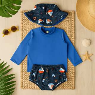 Conjunto Praia Bebê Proteção Uv 50+ Com Forro Menino 3 Peças em Oferta na Shopee