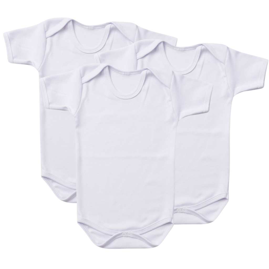 Kit 3 Body Branco Bebê Suedine 100% Algodão Manga Curta Longa ou Regata