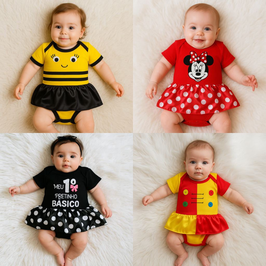 Body Bebê Feminino Menina Temático Mesversário 100% Algodão