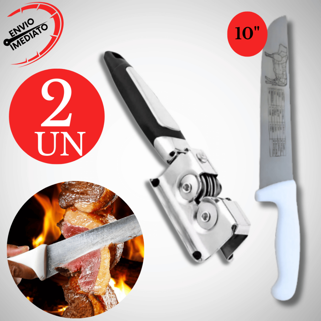 Kit 2 Faca 10 + Amolador Kit Churrasqueira Casa Cozinha Kit Churrasco