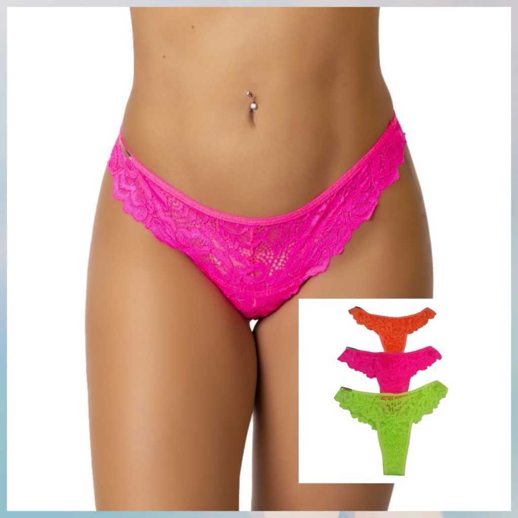 Kit 3 Calcinhas de Renda Neon em Oferta na Shopee