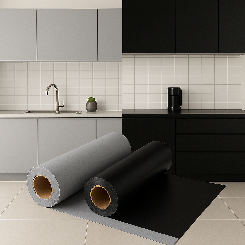 Papel de Parede Adesivo 5m Preto Cinza Fosco Vinil Contact Lavável para Móveis Envelopamento Porta Geladeira Reforma