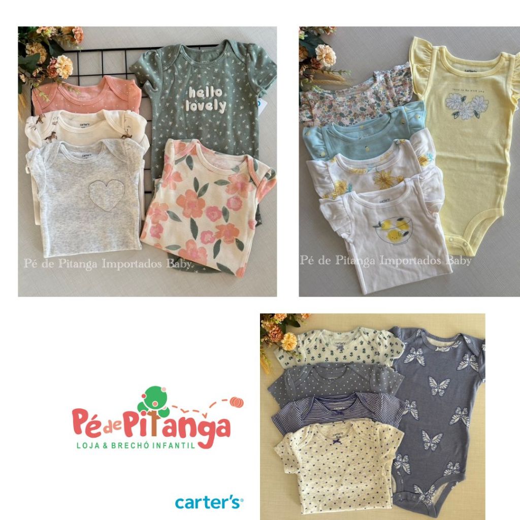Kit body bebê manga curta menina Carter´s 5 peças