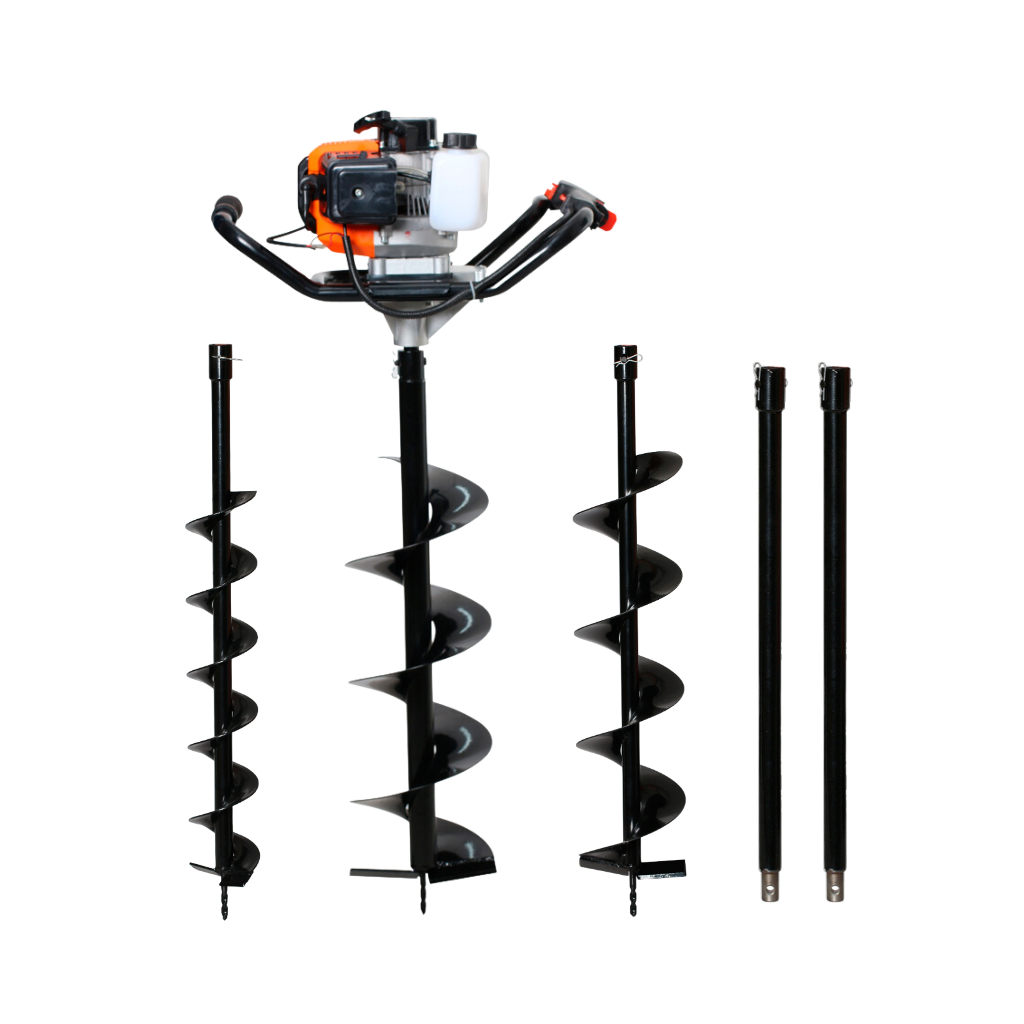 Imagem Kit Perfurador de solo a gasolina 52cc com 3 brocas 80x20cm, 80x15cm, 80x10cm e 2 extensor 80cm Marca Tssaper