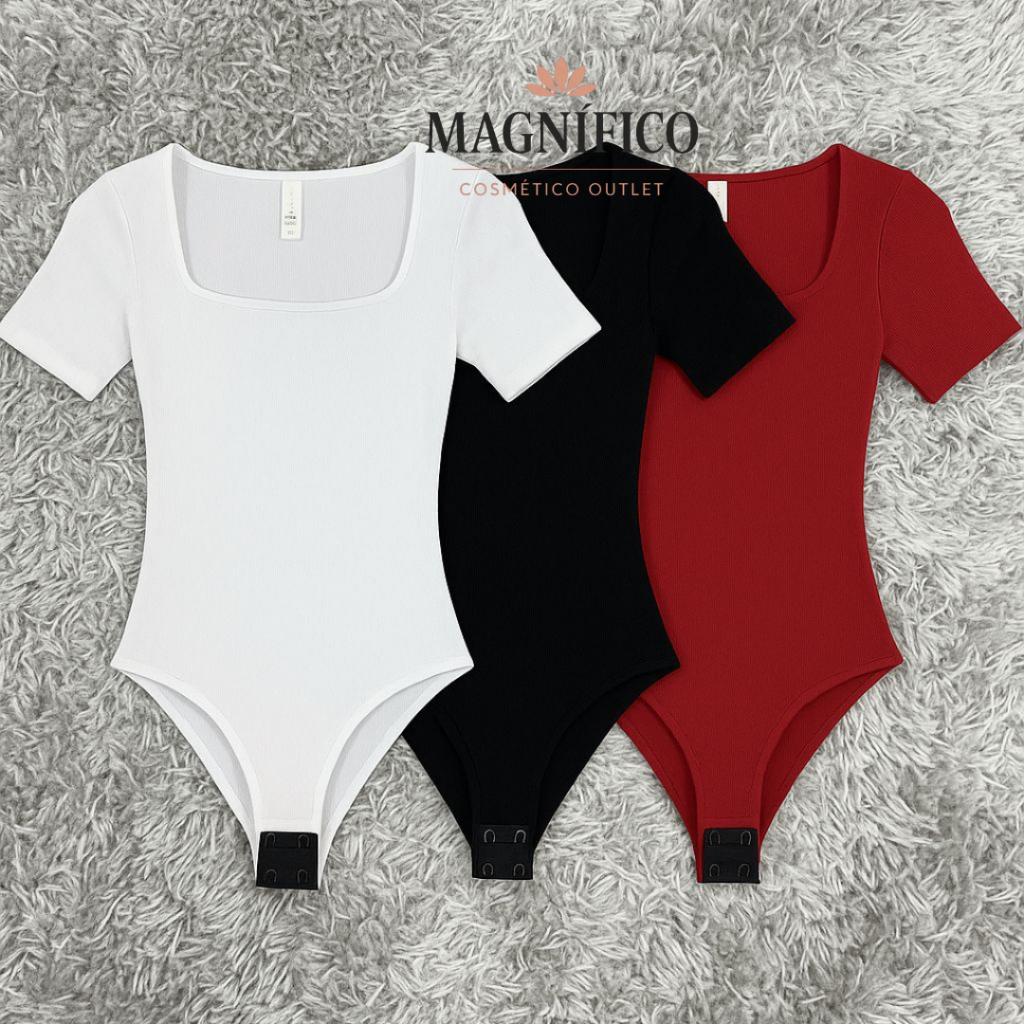 Body feminino decote quadrado manga curta moda verao tendencia com fecho e forro duplo canelado