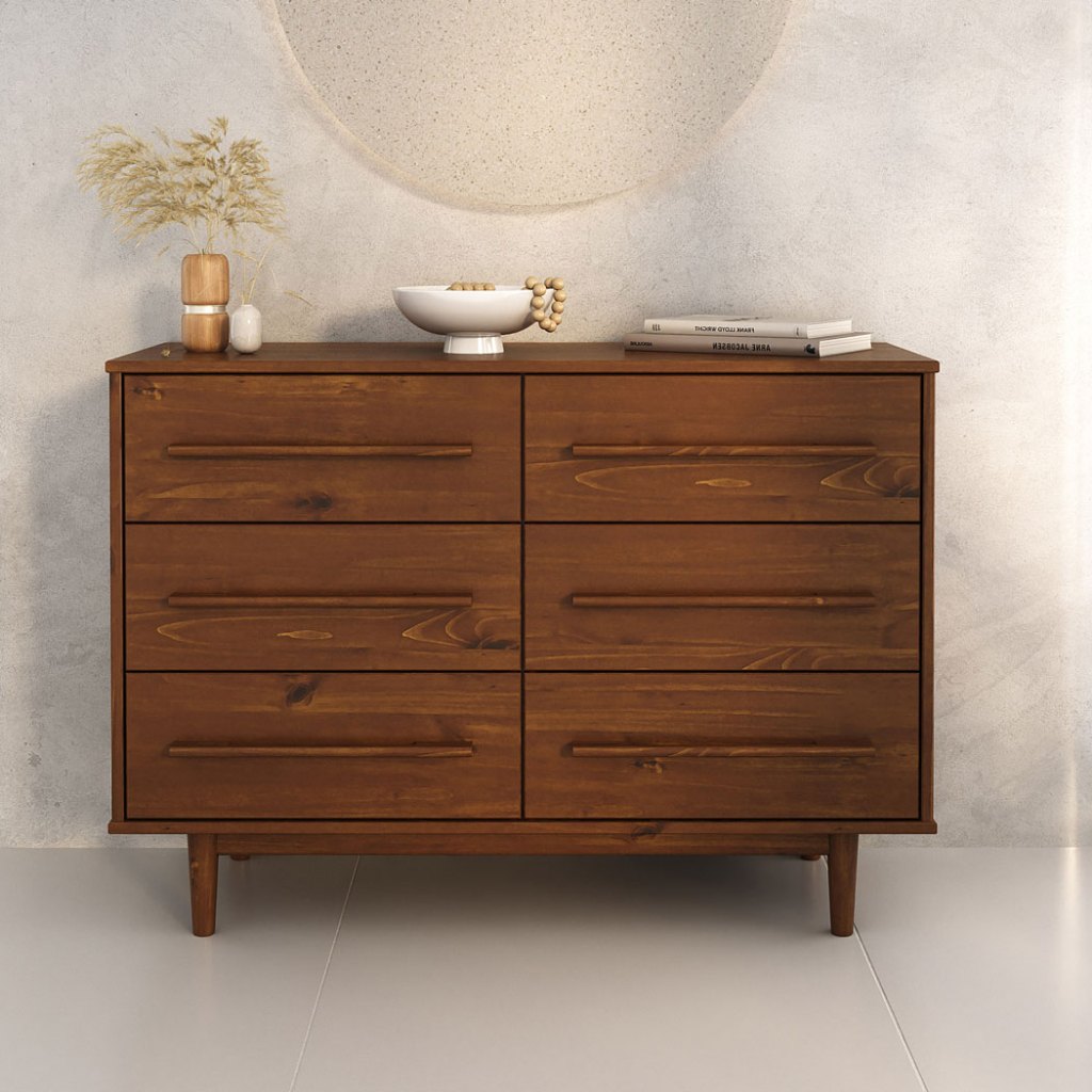 Cômoda Madeira Maciça 6 Gavetas Quarto Adulto Castanho TECCA em Oferta na Shopee