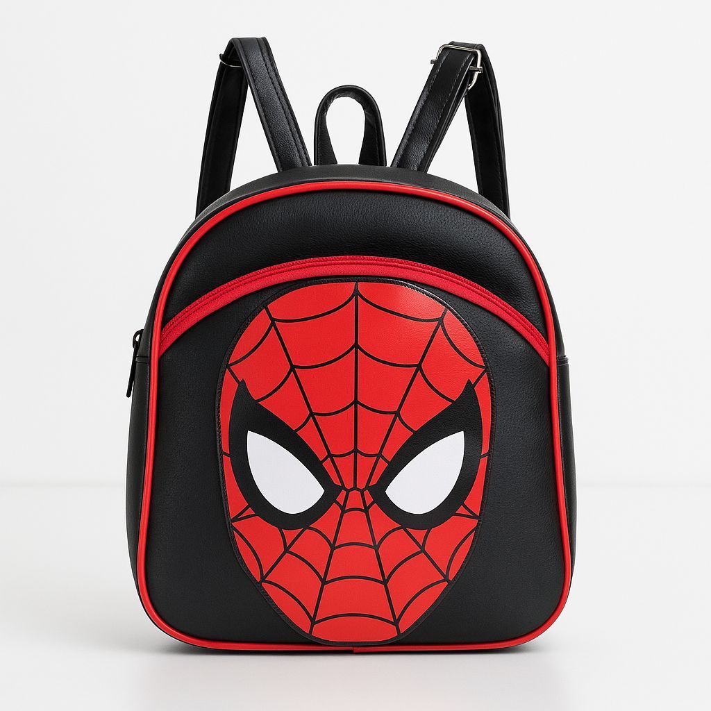 Mochila Infantil Preta Herói Olhos Brancos Escolar Menino Menina Couro Sintético de 2 a 5 Anos