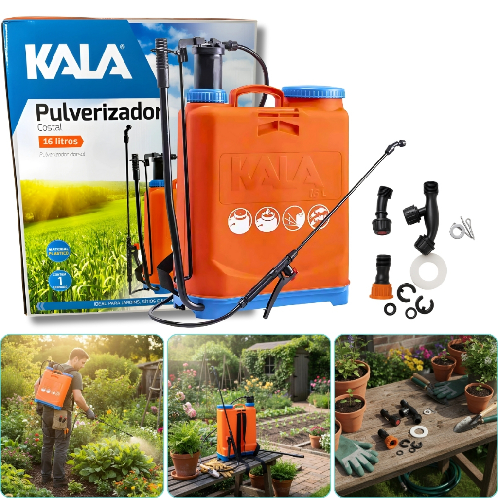 Pulverizador Dorsal 16 Litros da Kala Bomba de Veneno Fertilizante Ideal Para Fazenda Sítio Jardim Plantação