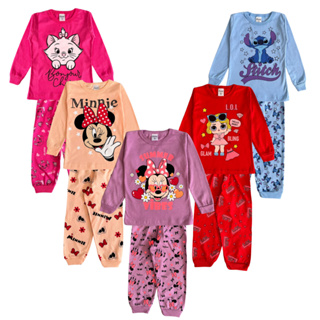 Pijama Bebê menina 100% algodão comprido manga longa roupa dormir meia estação conjunto em Oferta na Shopee