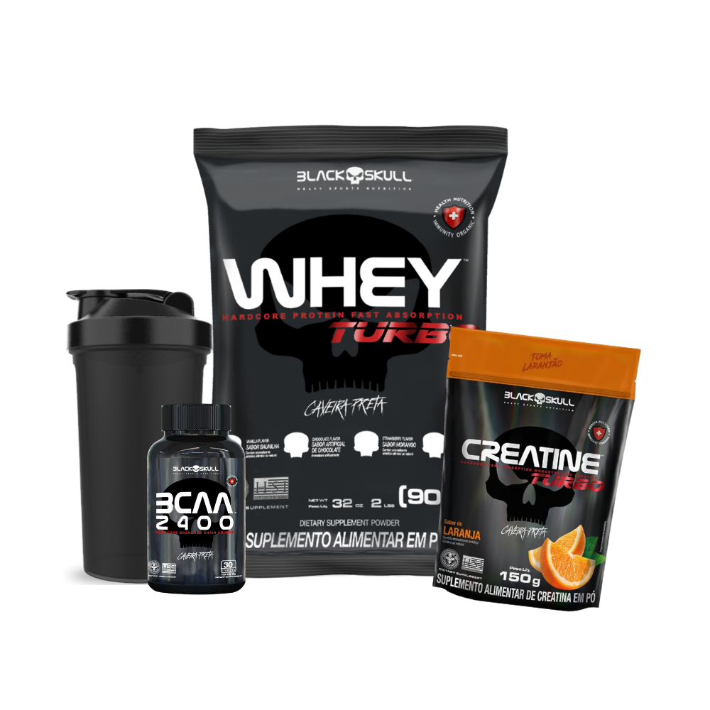 Whey Protein Turbo 907g + Creatina Refil 150g + Bcaa - Black Skull em Oferta na Shopee