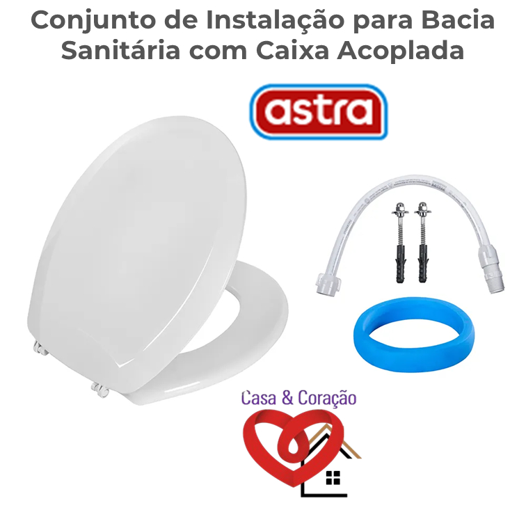 Kit Completo de Instalação para Bacia Sanitária com Caixa Acoplada (Assento + Anel de Vedação + Parafuso + Tubo)
