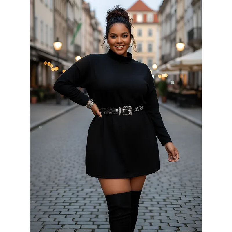 Vestido Plus Size Tubinho Manga Longa Tendencia Gringa de Lanzinha Inverno Confortavel e Estiloso