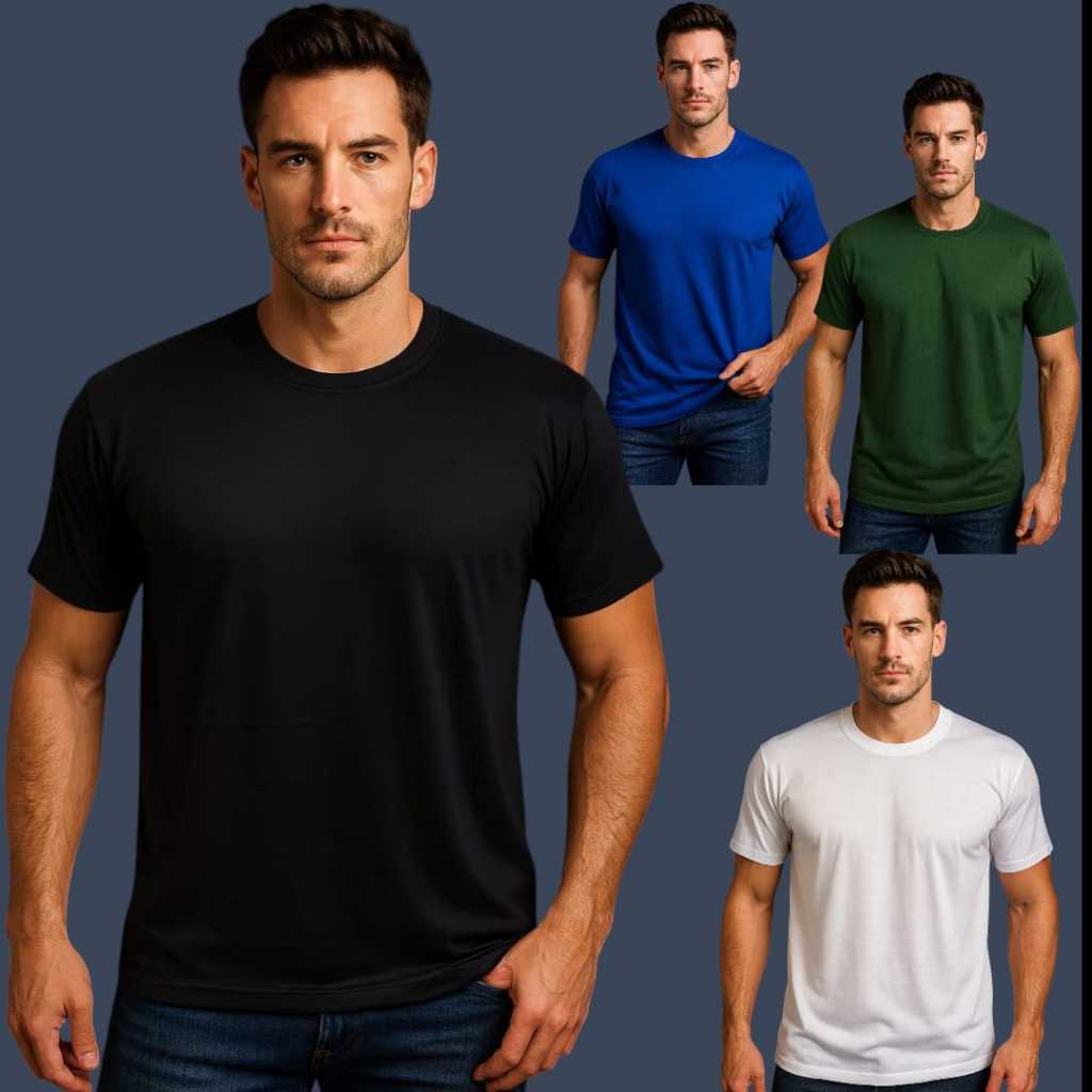 Camiseta Malha Fria Poliéster Premium Básico Masculina Trabalho Casual Academia Sublimação Preto Branco Verde Azul