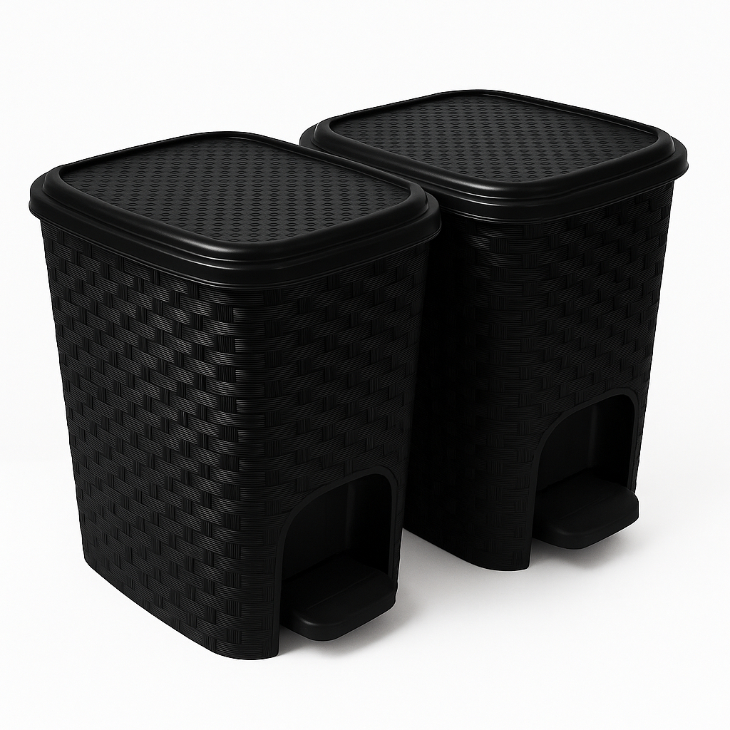 Kit  até 2 Lixeiras Rattan 7L com Pedal Plástico Resistente Cozinha Banheiro Escritório