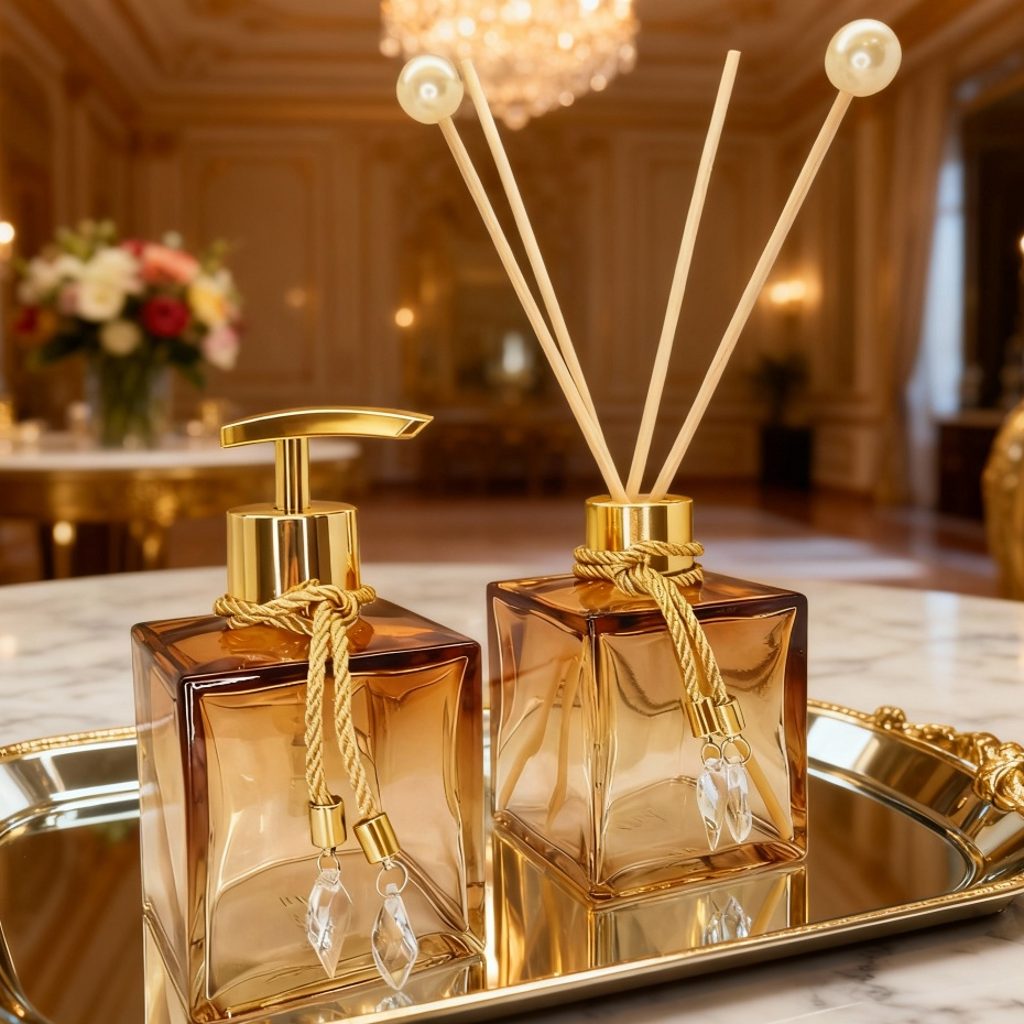 Kit Lavabo Luxo Vidro Decorativo Aromatizador Saboneteira Bandeja Cristal Elegante Banheir...