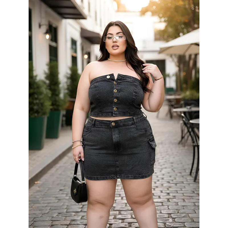 Mini Saia Cargo Plus Size Jeans Moda Plus Com Lycra em Oferta na Shopee