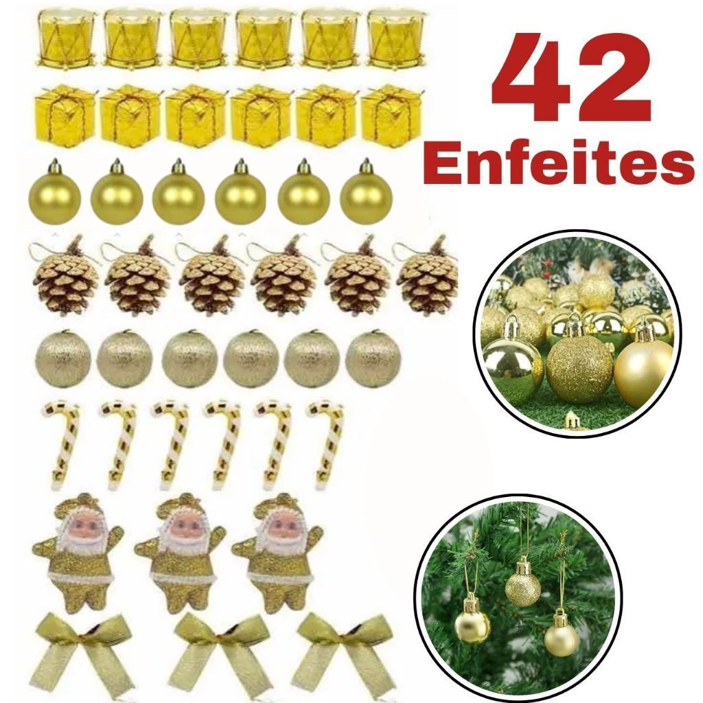 Kit 42 Enfeites Pendente Arvore Natal Decoração Arvore Decorada Completa Kit Arvore de Natal Enfeite
