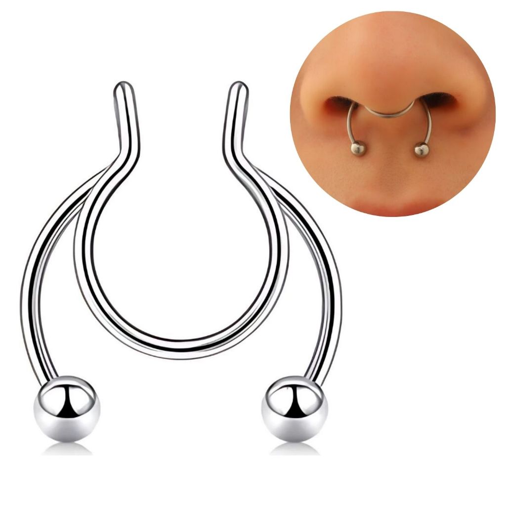 Piercing Nariz Septo Aço Inoxidável Ferradura Prata Hipoalergênico Resistente a água Antialérgico Premium Elegante