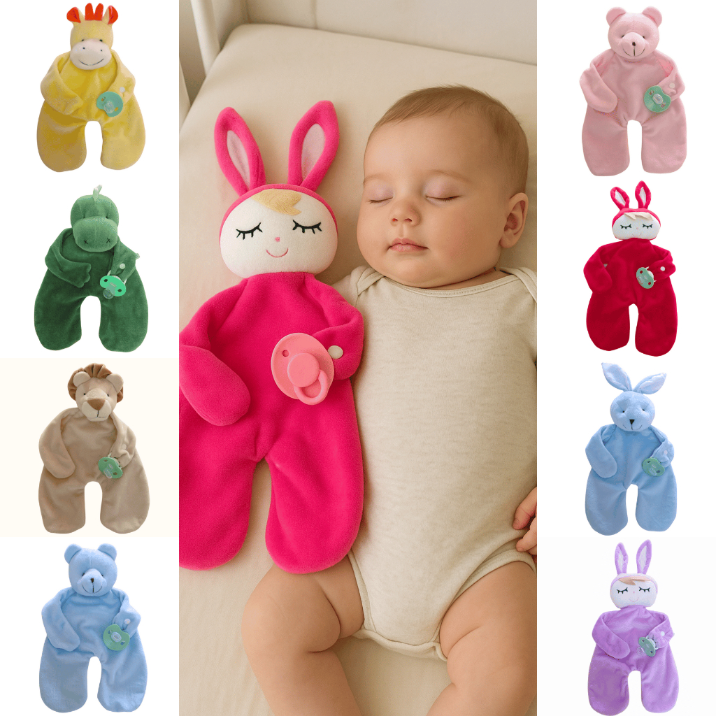 Naninha para Bebê Antialérgica com Prendedor de Chupeta Bichinho Plush Pelúcia Manta Soft Paninho