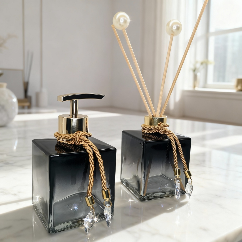 Kit Luxo Para Lavabo Saboneteira Difusor Aroma Varetas Frasco Vidro Banheiro Moderno Elegante Chique em Oferta na Shopee