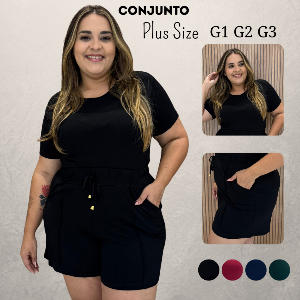 Conjunto Plus Size Feminino Verão Blusa Shorts Malha Premium em Oferta na Shopee