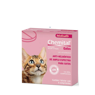 Vermífugo Anti-helmíntico Chemitec Gatos - 4 comp. em Oferta na Shopee