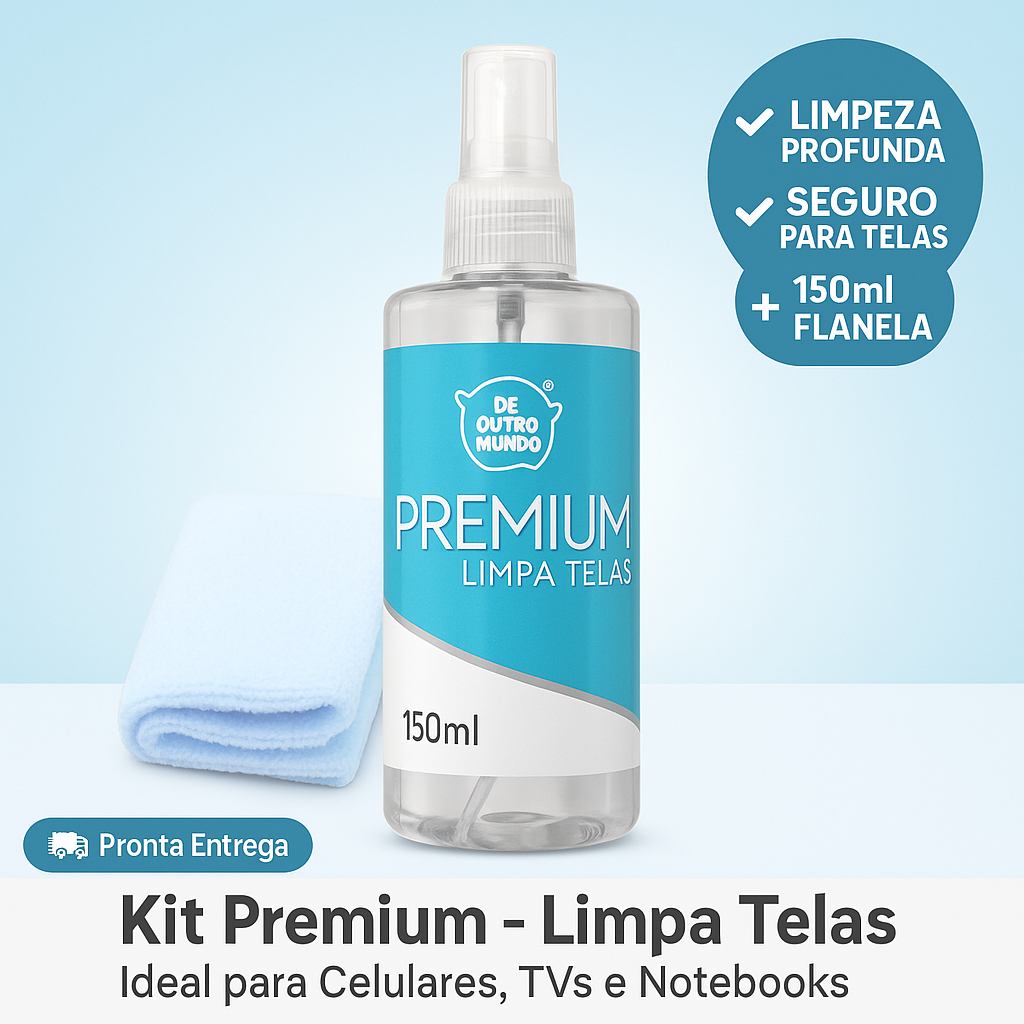 Limpa Tela Removedor Sujeira Tela sem mancha e risco TV/CELULAR/NOTEBOOK +Pano Microfibra 160Ml
