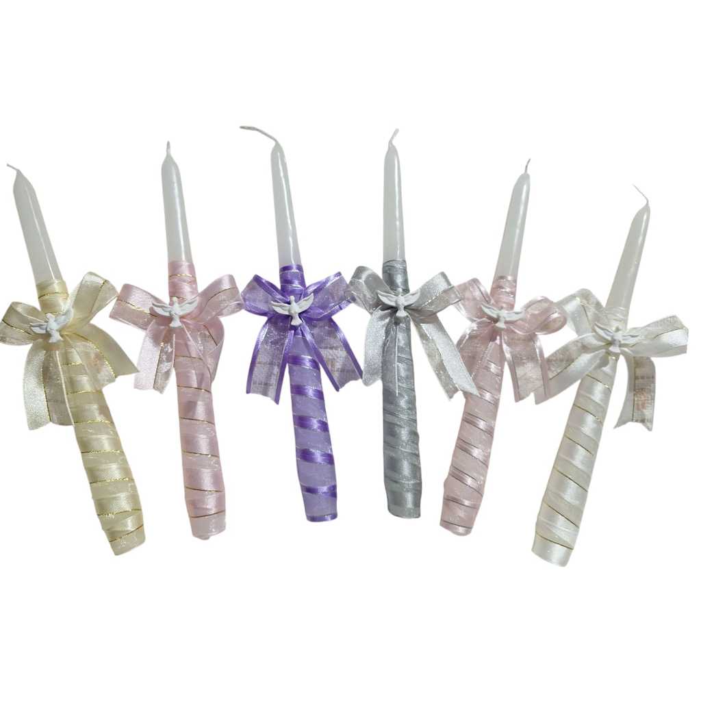 Vela para Batizado com Mini Terço Lembrança Religiosa Delicada Especial para a Cerimônia Decorada Pombinho Laço