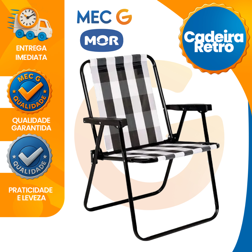 Cadeira de Praia em Aço Preto Tecido Xadrez Retro Para Jardim Piscina Camping Lazer Resistente Mor em Oferta na Shopee
