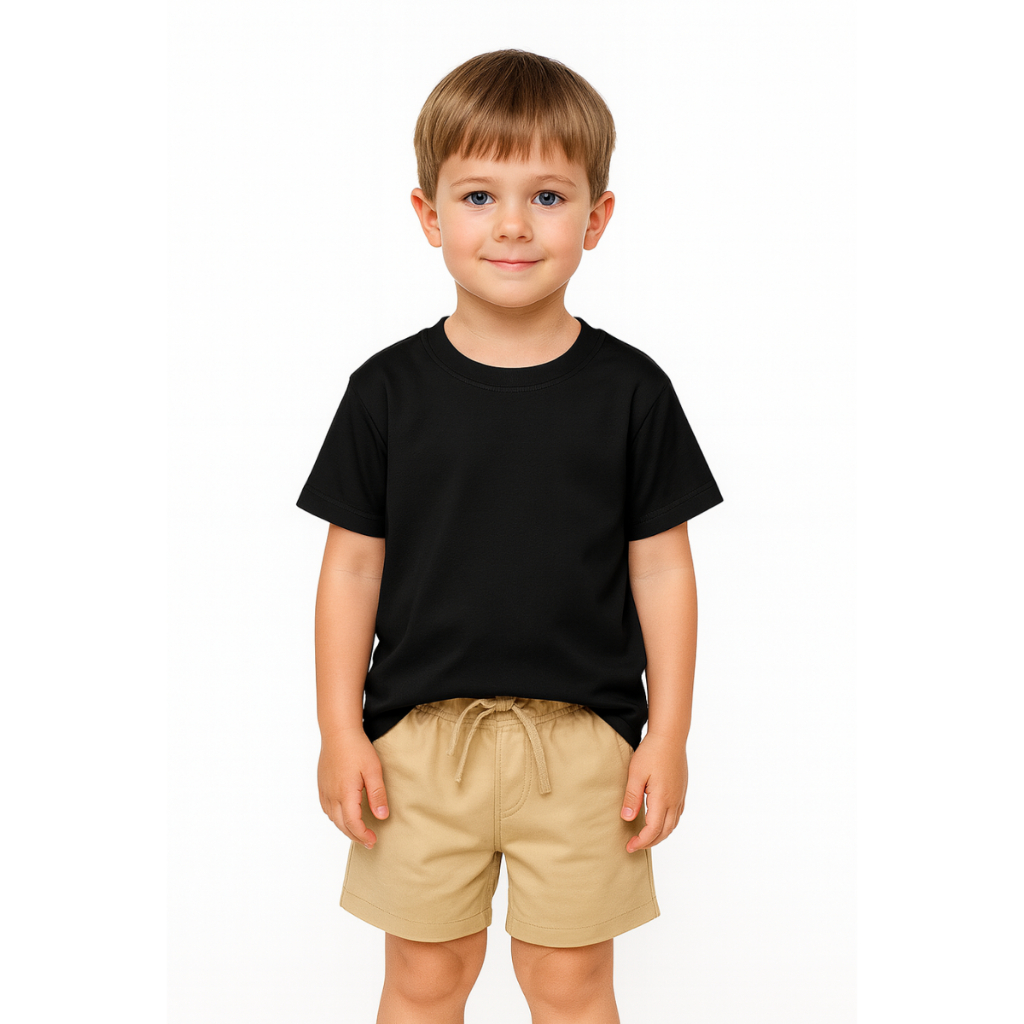 Conjunto Infantil Masculino Moderno Casual  Malha em Algodão Premium Kit Camiseta e Short Liso