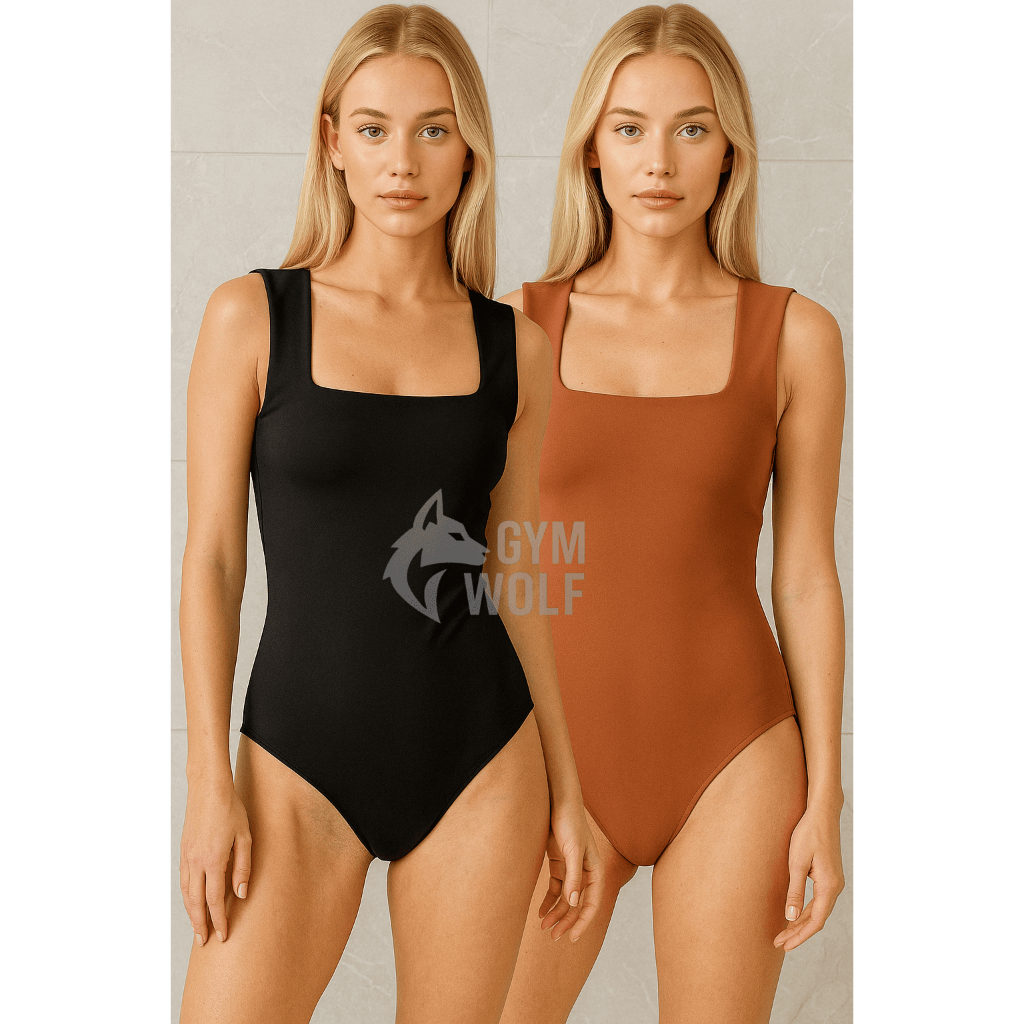 Kit 2 Body Collant Feminino Regata Blusa Decote Quadrado Com Forro Estilo Blogueira Elegante