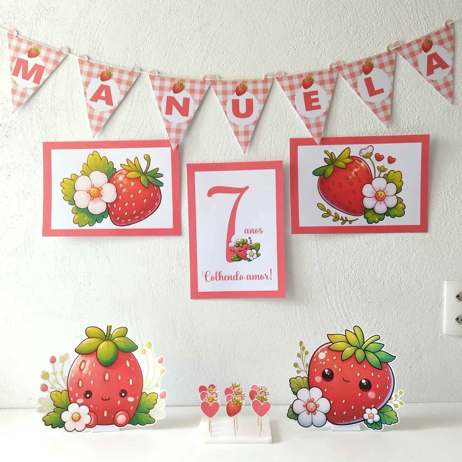 Morango do amor kit festa na mesa decoração infantil só um bolinho personalizado mesversário/aniversário moranguinho