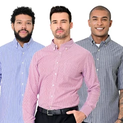 Kit 3 Camisas Social Masculina Listrada Manga Longa Camisaria Colombo