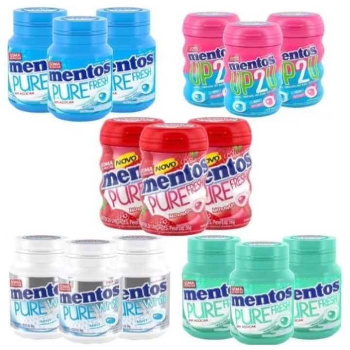 Kit Chicle Mentos Garrafa 56g 3 Unidades em Oferta na Shopee