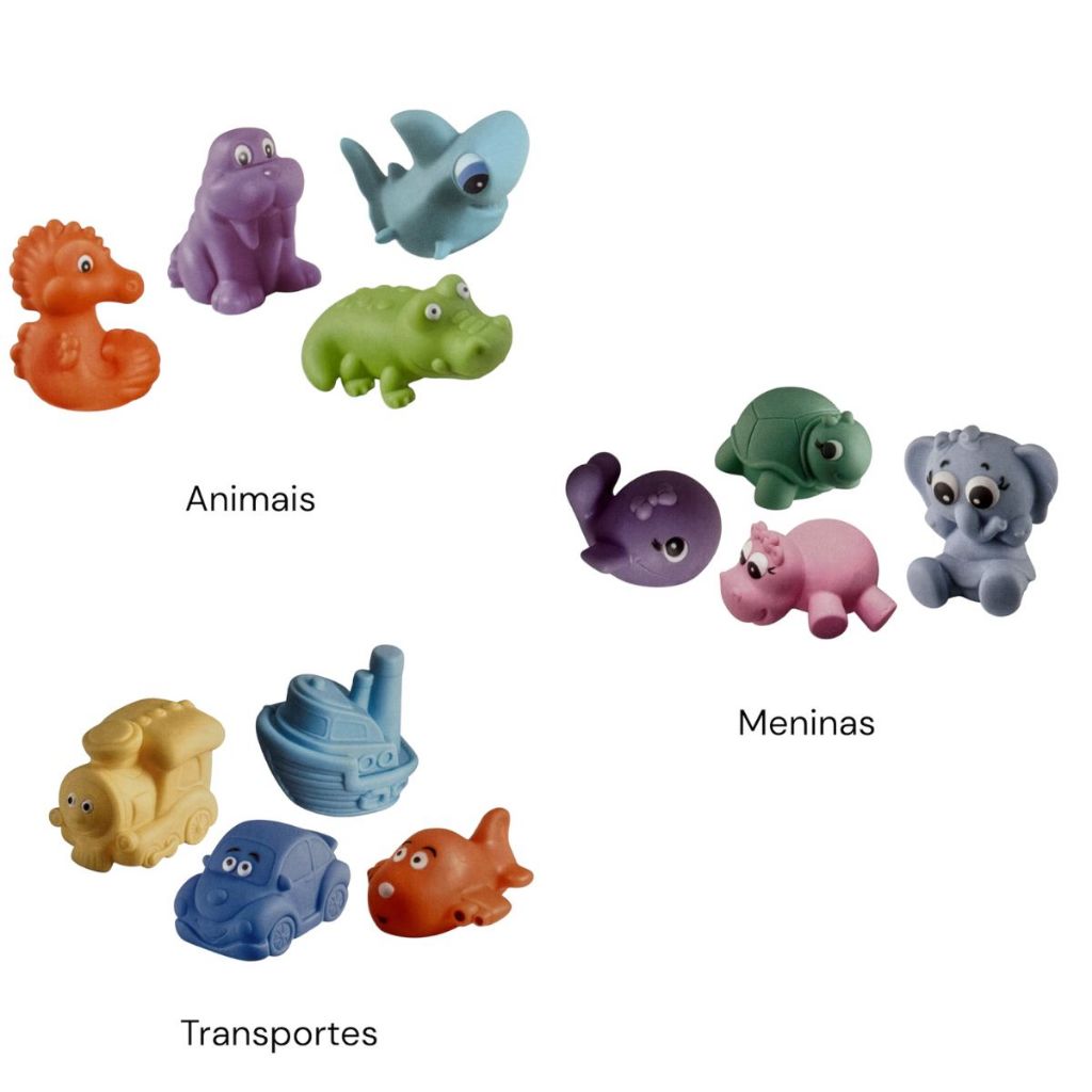 Kit Brinquedos de Banho Para Bebê em Vinil Macio Atóxico Bichinhos Para Banheira Banho Piscina