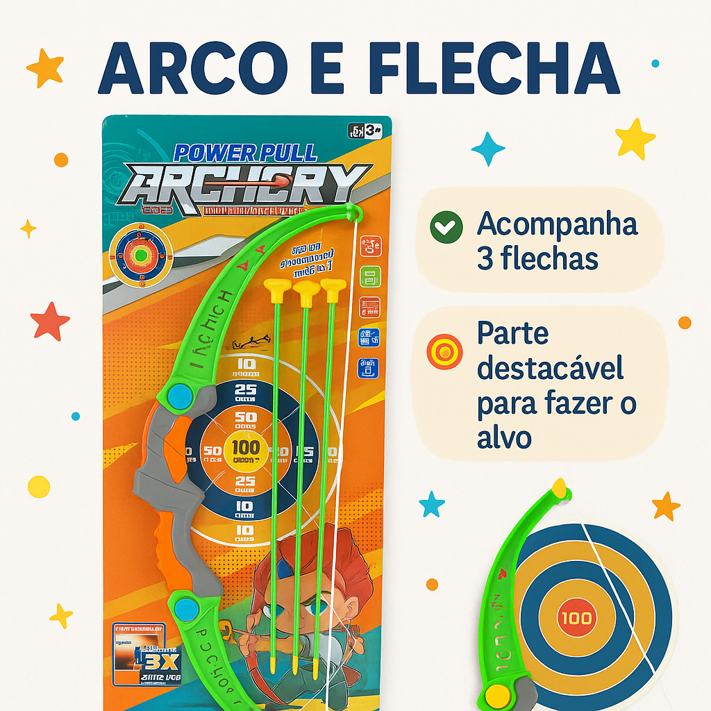 Arco e Flecha Infantil com Ventosa Brinquedo Arqueria Esporte Criança Menino Menina Presente