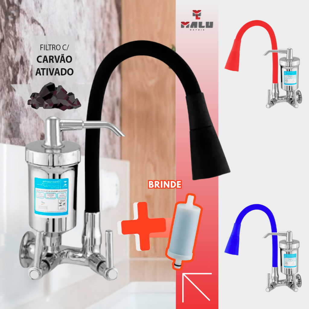 Torneira Cozinha Parede Metal Filtro Jato Duplo Cone Flexível Luxo C-66 Cdg. 2174