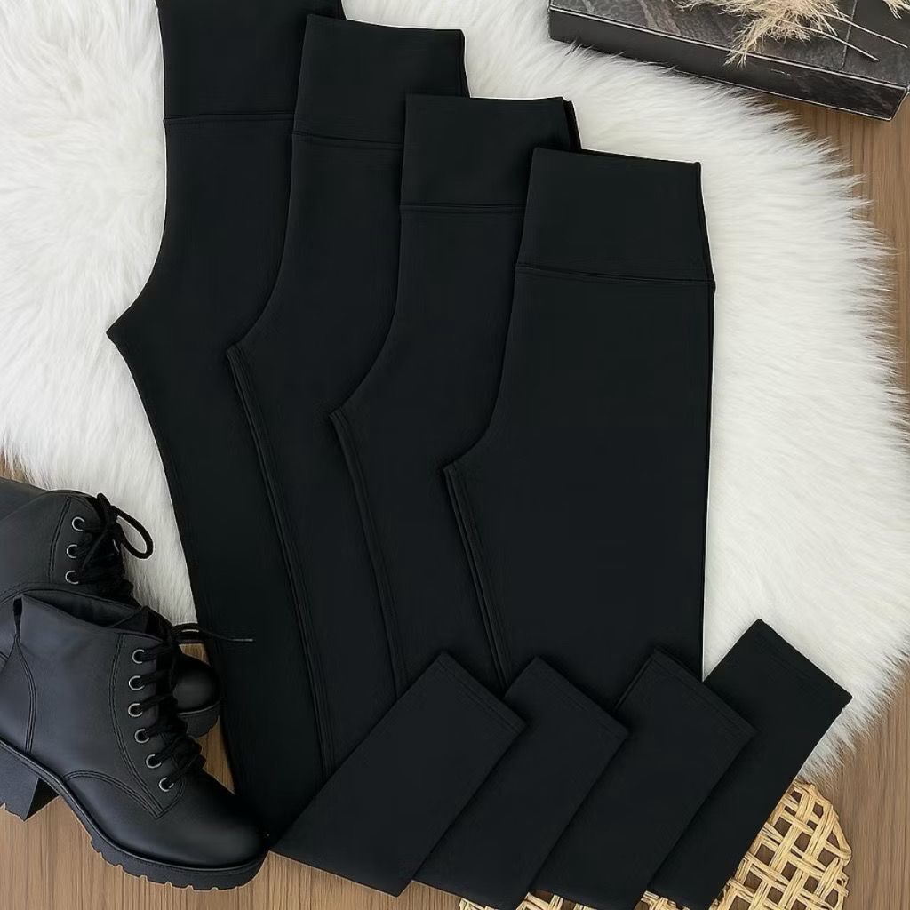 Kit 3 Calças Feminina Legging Grossa Para Academia Cós Alto Esportiva Fitness Zero Transparência