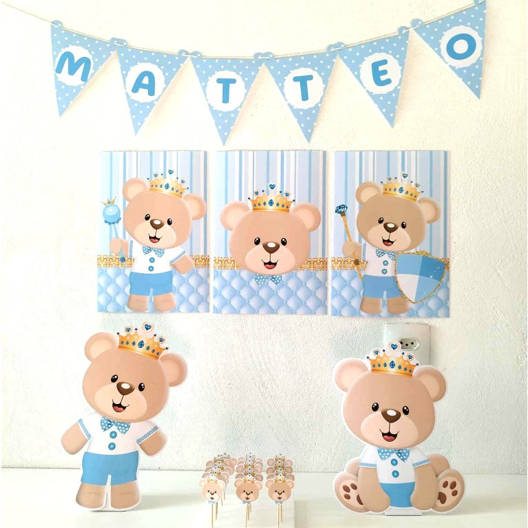 Ursinho Príncipe realeza menino azul claro, Decoração infantil só um bolinho mimo personalizado mesversário/ aniversário