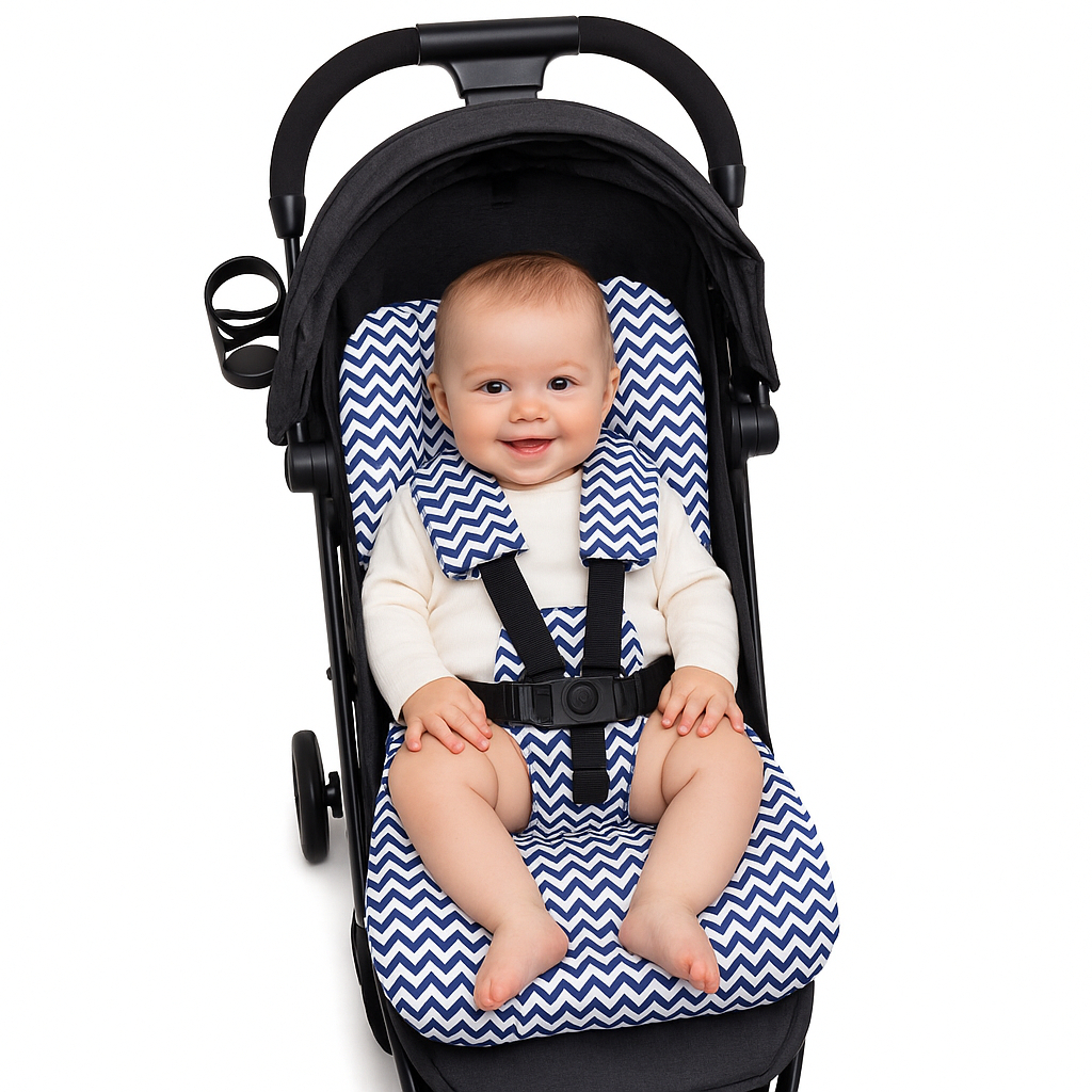 Almofada Para Carrinho Universal Zig Zag Azul Envio Rápido