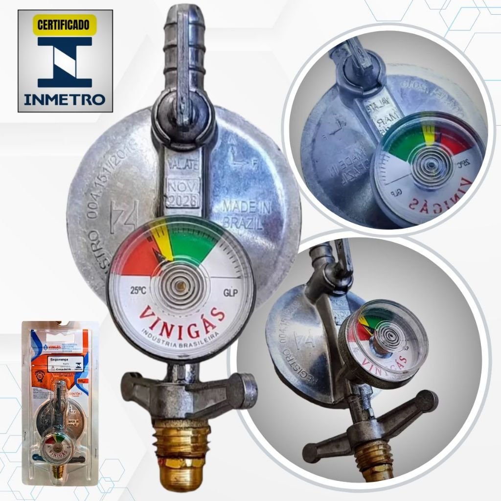 Registro Gas Regulador Com Visor Marcador Manômetro para Botijão Kit Completo ou Só Registro em Oferta na Shopee
