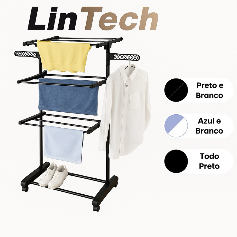 Varal De Chão Roupa Calcinha Grade 3 Andares Dobrável Portátil