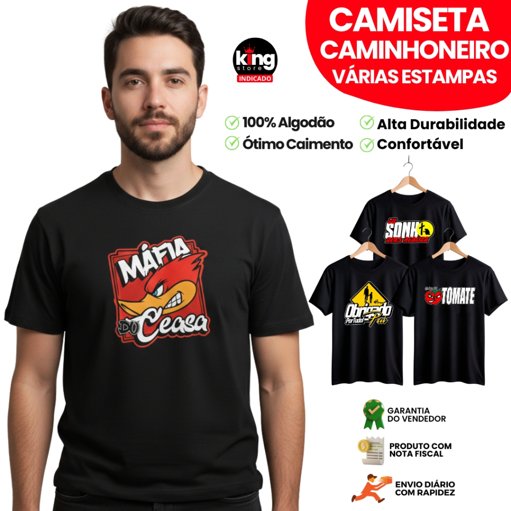 Camiseta Caminhoneiro Masculina 100% Algodão Estampas Variadas Alta Qualidade Envio Rápido