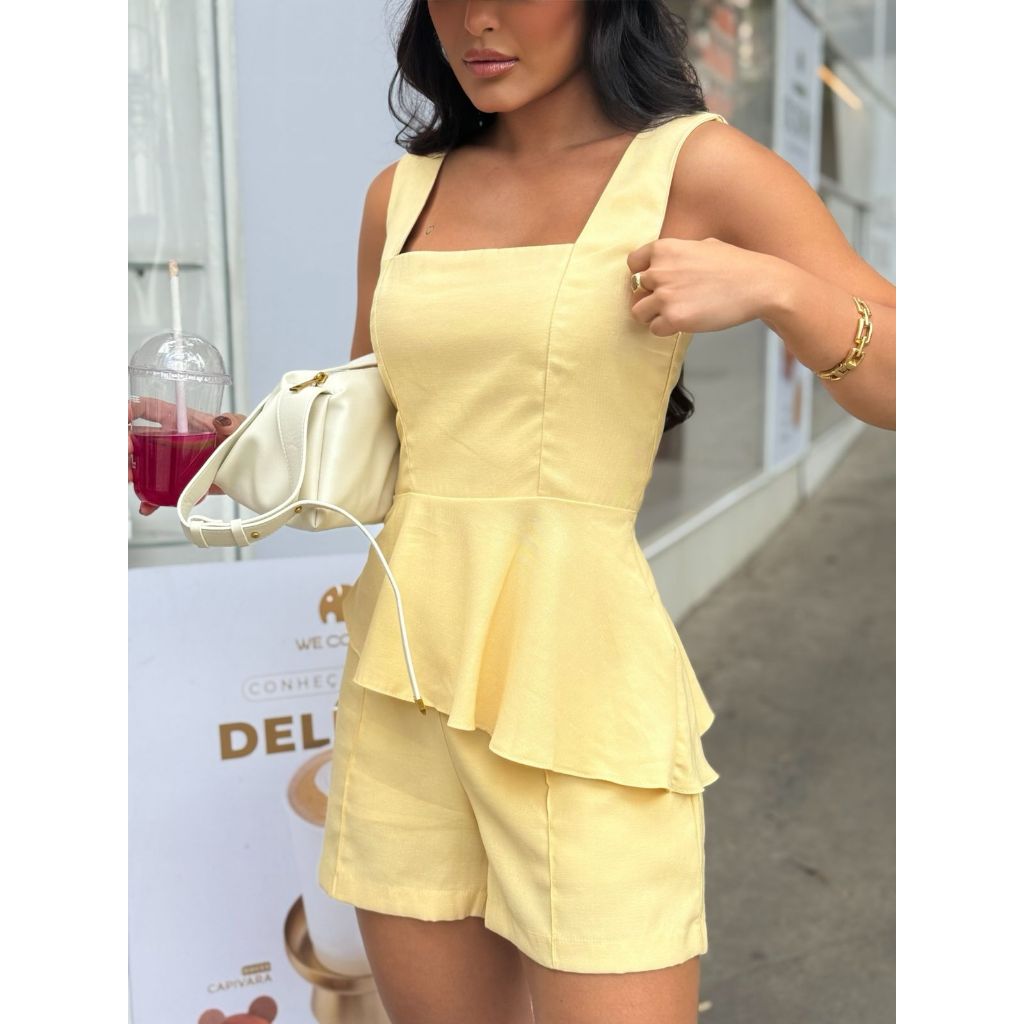 conjunto Feminino Tamires peplum com decote quadrado + short  moda verão